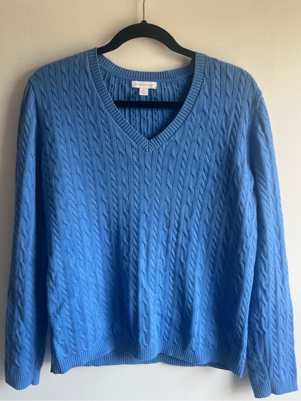 Charter Club Cable-Knit V-Neck Sweater - Blue